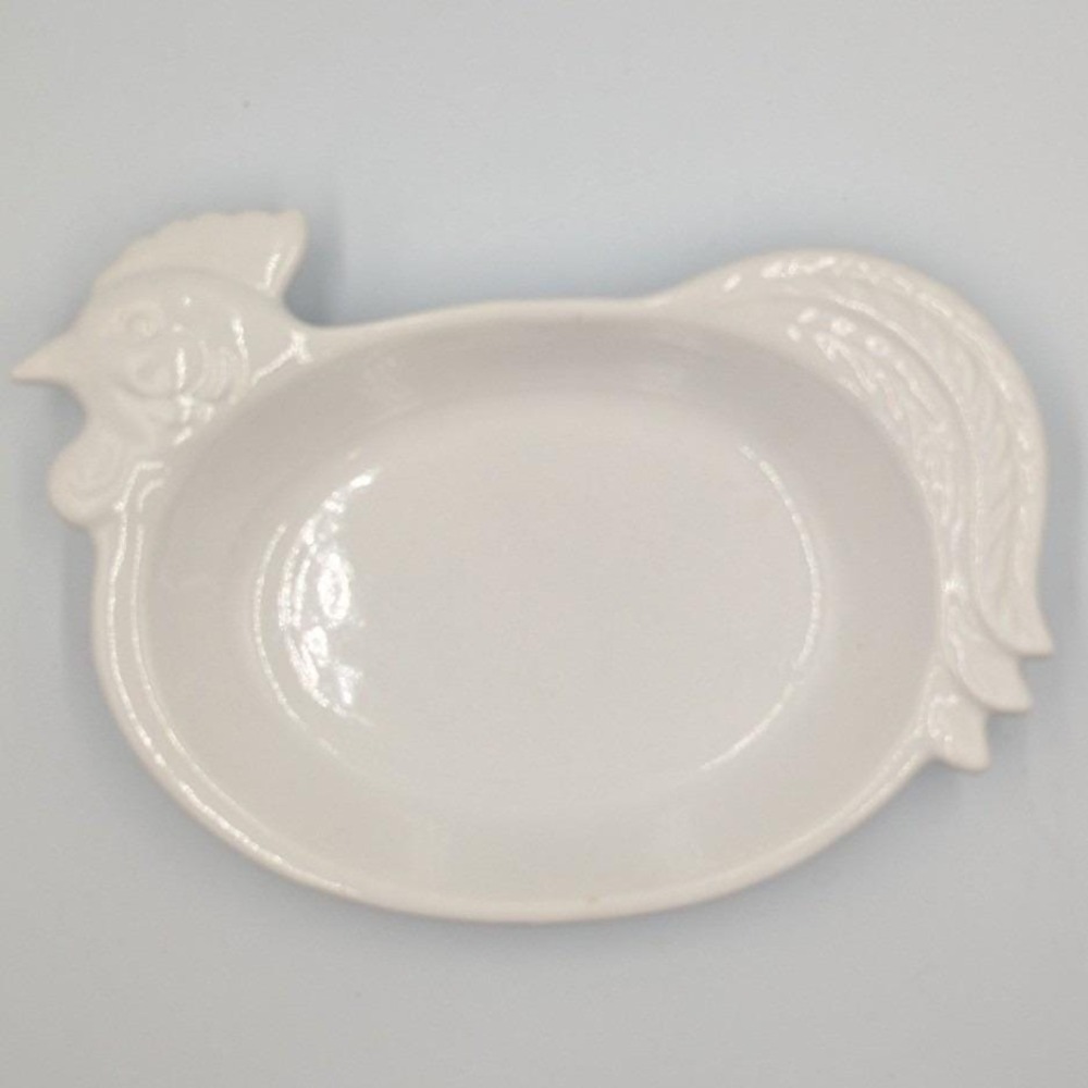 Action Rooster Serving Dish White Ceramic Farmhouse Bowl Japan Country Kitchen